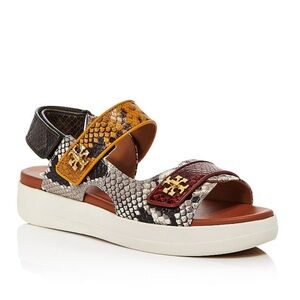 Tory Burch Kira snake-embossed sport sandals animal print Sz 7 platform